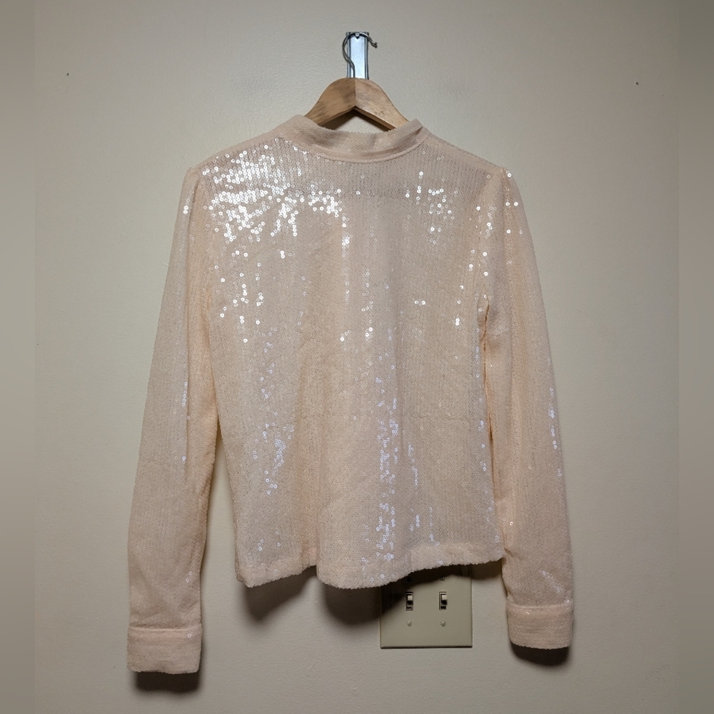 Vegetable Sequin Sheer Tie-Neck Blouse Size S